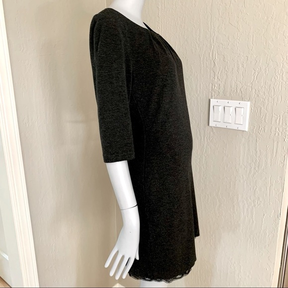 TRINA TURK Knit Lace Hem Charcoal Grey Dress - Picture 5 of 16